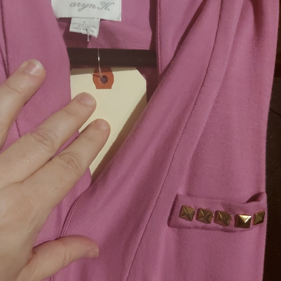 Aryn K. NEW Pink Jersey Gold Studded Sleeveless Casual Vest, L - Picture 5 of 5